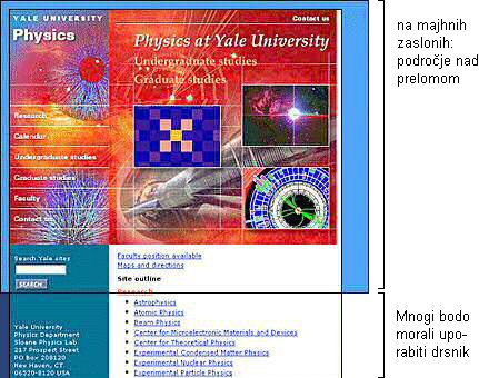 Screen shot: Above the fold design on Physics at Yale University home page