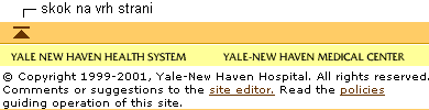  Slika internetne strani: Puščica, s katero skočiš na vrh dokumenta na strani Yale-New Haven Hospital
