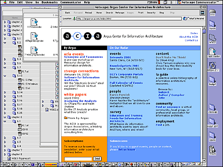 Screen shot: Argus Center for Information Architecture page sharing screen with interface elements
